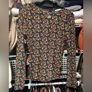 Floral long sleeve mesh top
